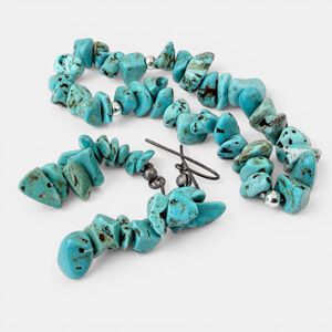 Turquoise Chip Bracelet and Earrings Set Southwest Boho Blue Stone Jewelry
